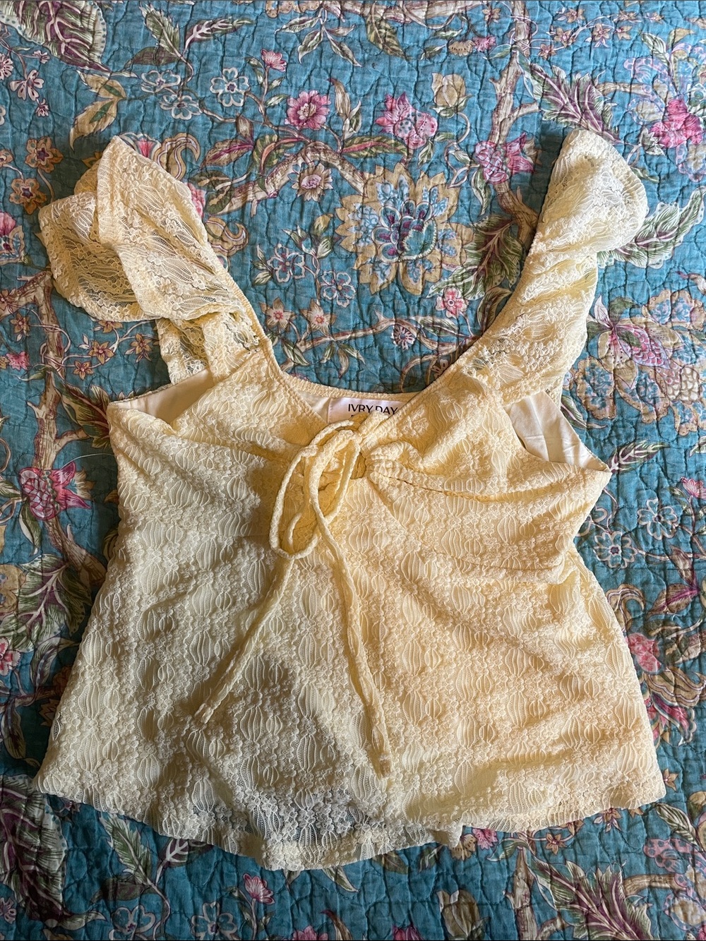 Yellow Lace Tie-Front Camisole